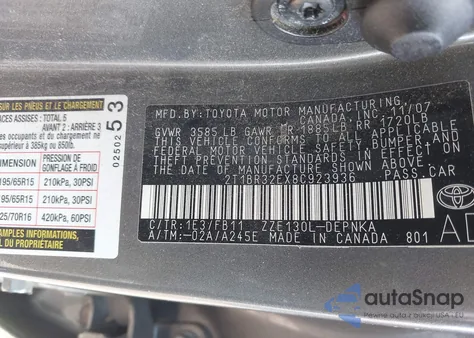 2008 Toyota Corolla Le from USA, damaged, VIN 2T1BR32EX8C923936